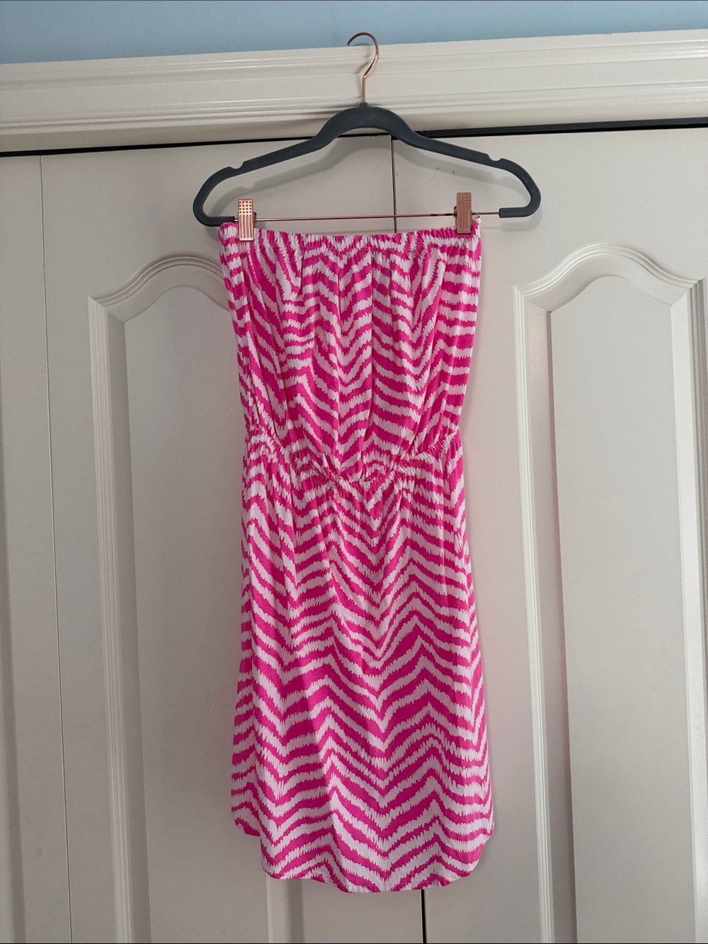 Lilly Pulitzer Women’s Hot Pink Chevron Strapless Summer Dress